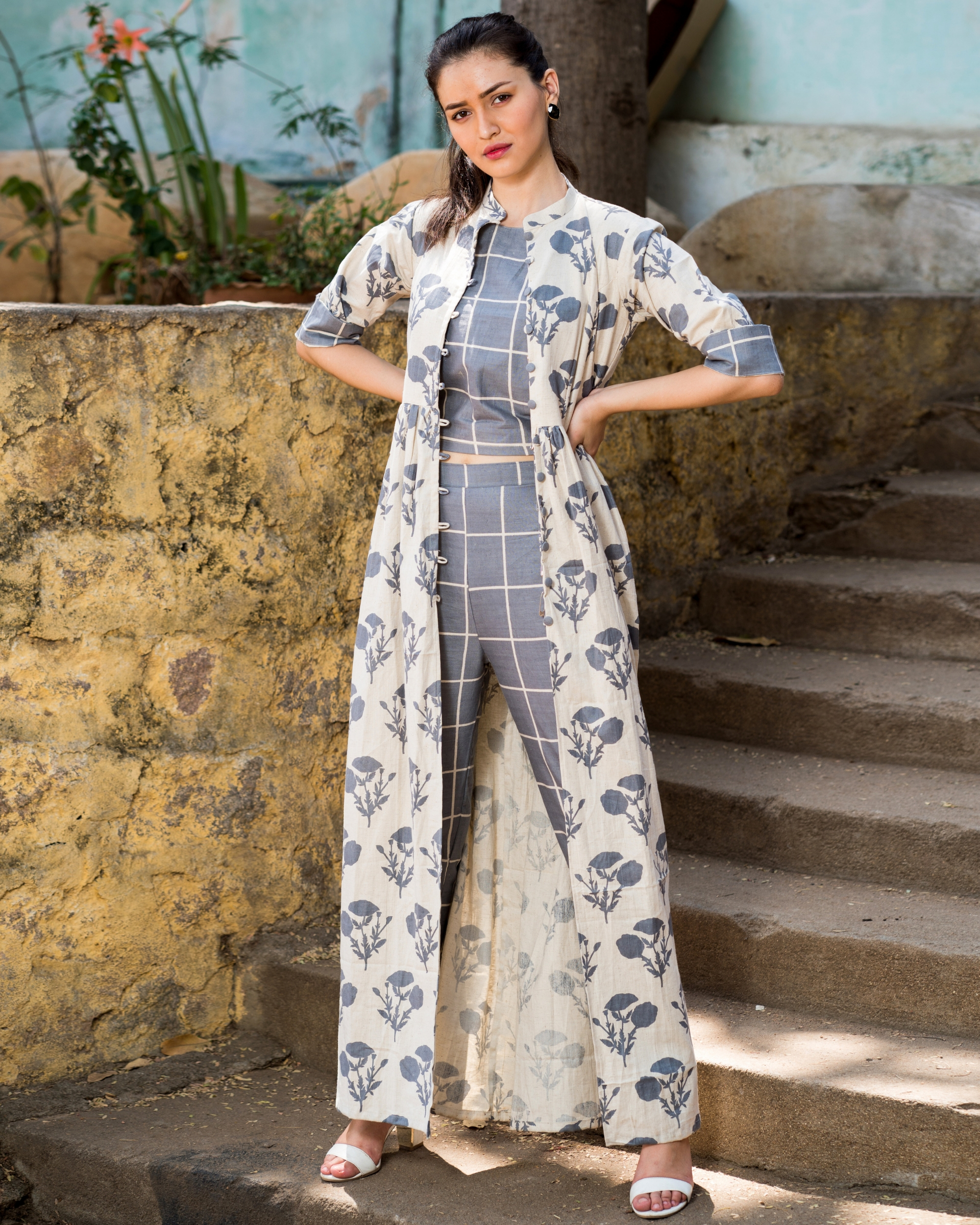 Trending and Stylish Rayon Crop Top Style With Long Shrug Jacket & Palazzo  Pants For Girls and Women