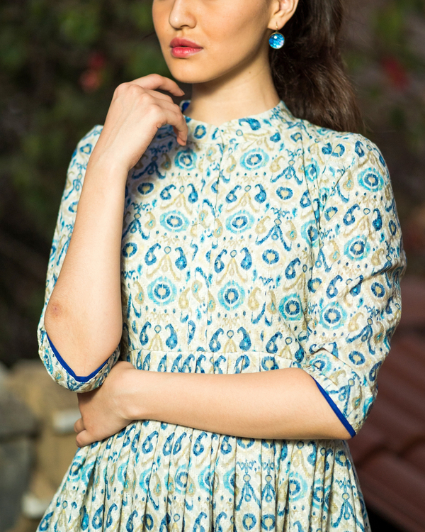 Blue ikkat pleated dress 1