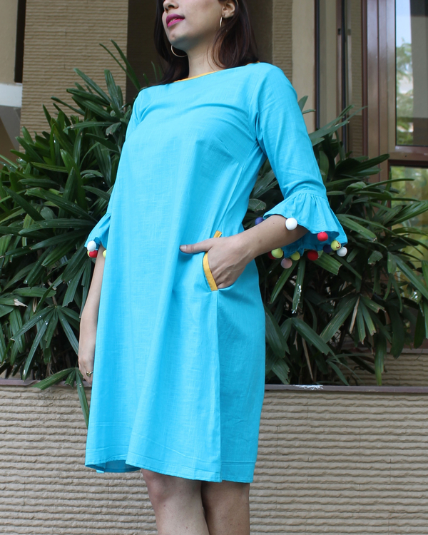 Blue bead work A-line dress 2