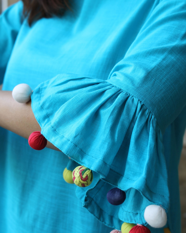 Blue bead work A-line dress 1