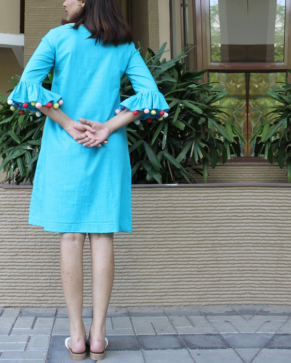 Blue bead work A-line dress 3
