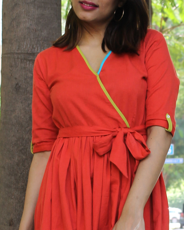 Red flared wrap dress 1