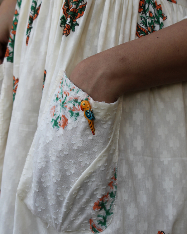 Beige block printed gathered dress 2