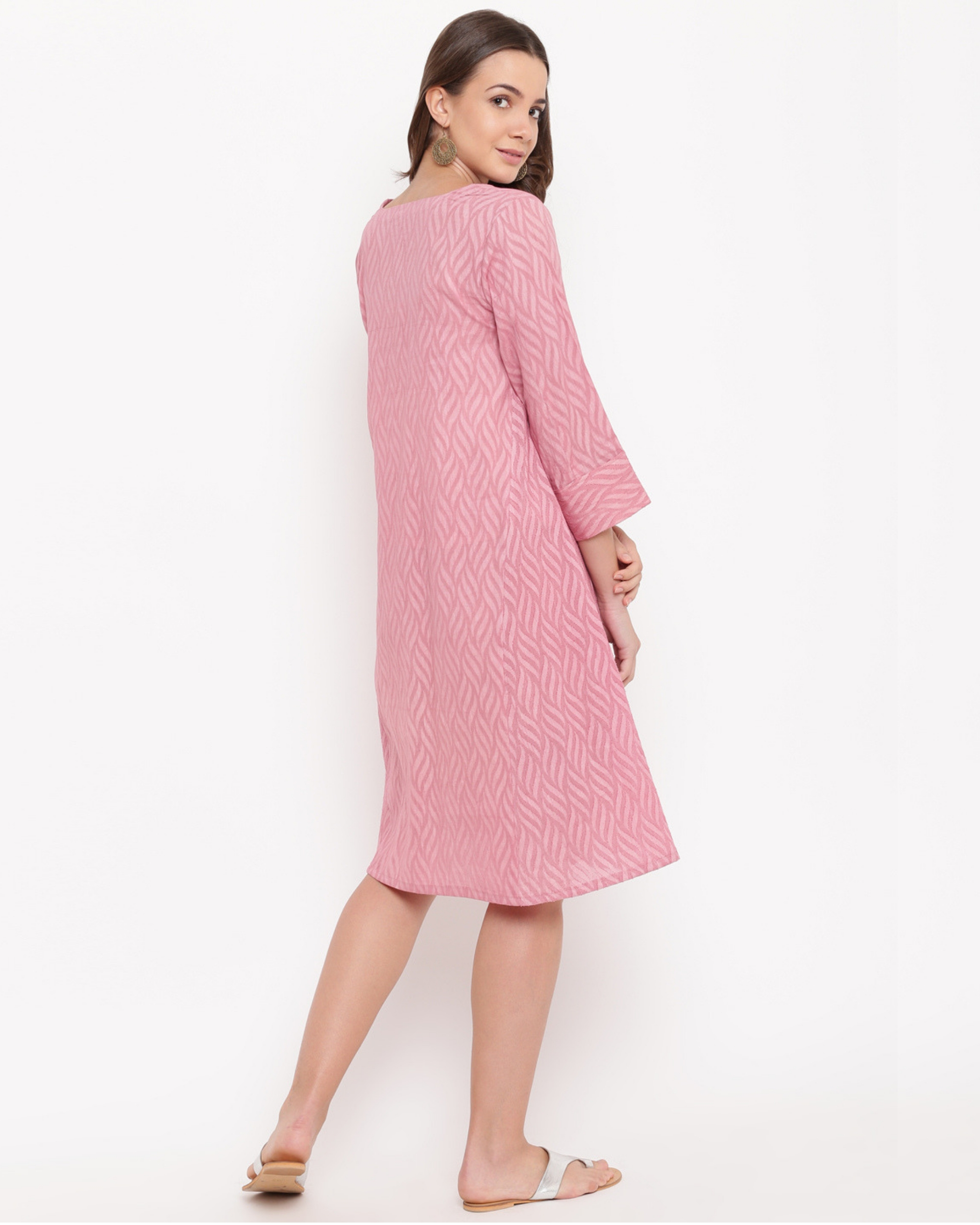 dobby gathered shoulder shirt dress