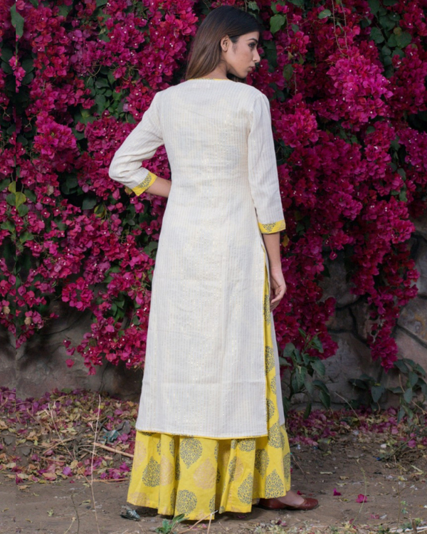 Off white and yellow angrakha dress - Set of Two 2