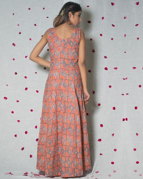 Printed peach maxi dress 1