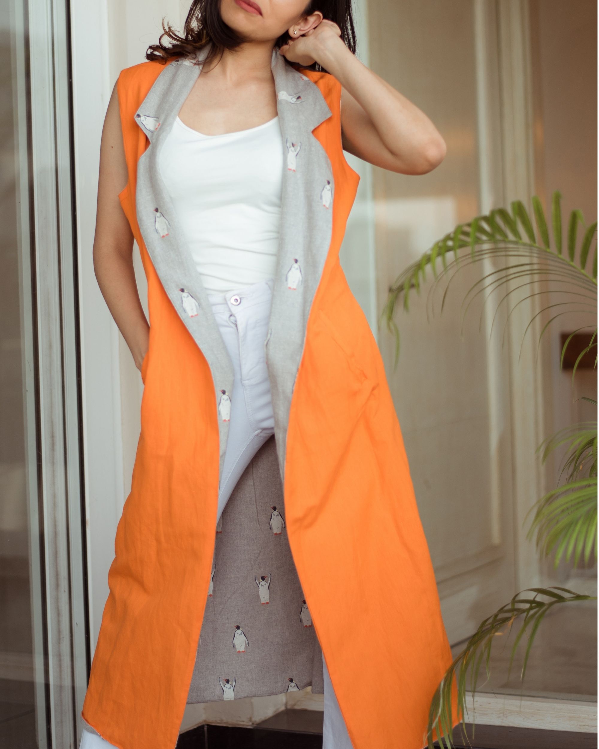 Grey and orange reversible jacket by Bari The Secret Label