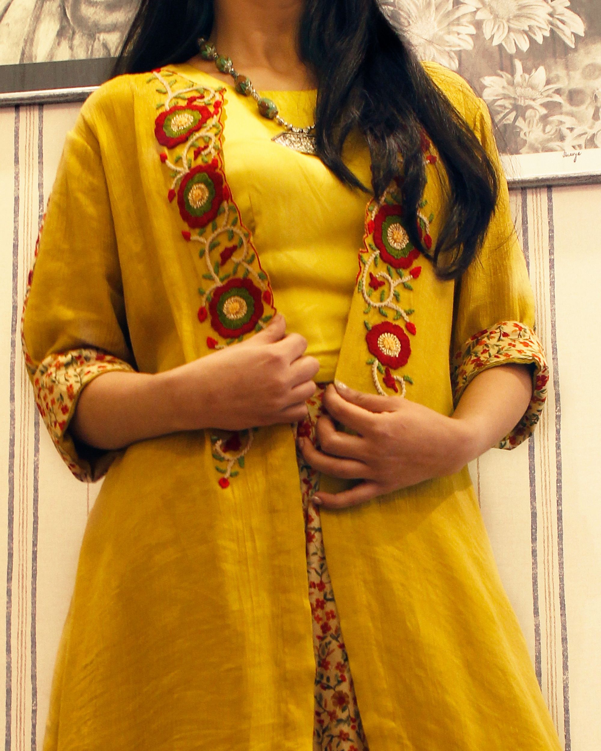 Hand embroidered crop top and jacket set set of three by Bari The Secret Label