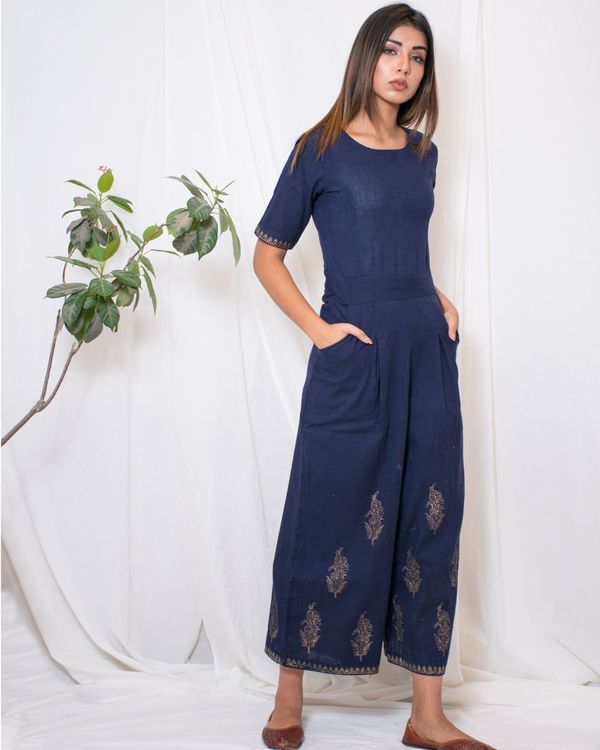 Navy blue cotton jumpsuit by Chokhi Bandhani | The Secret Label