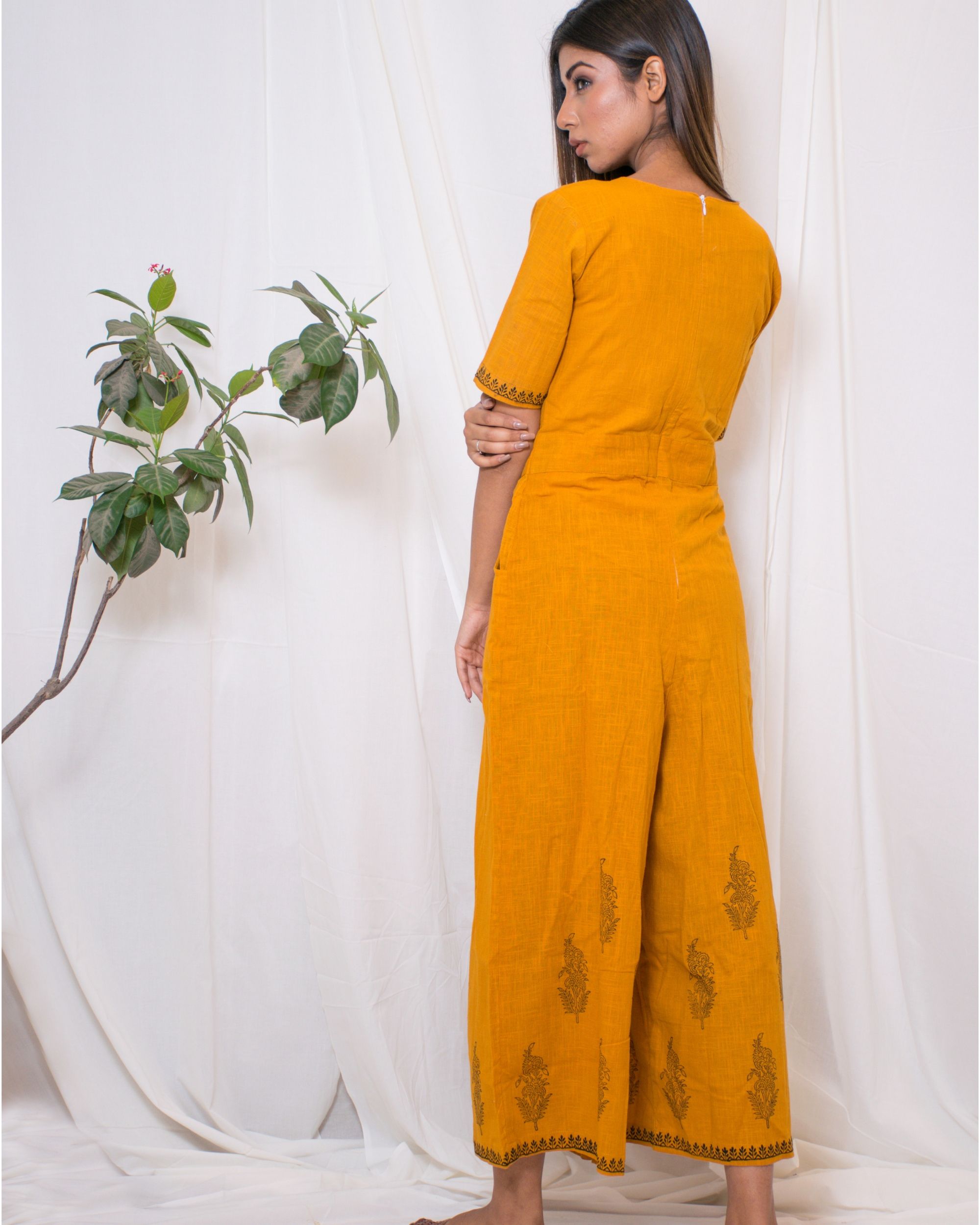 Mustard cotton jumpsuit by Chokhi Bandhani The Secret Label