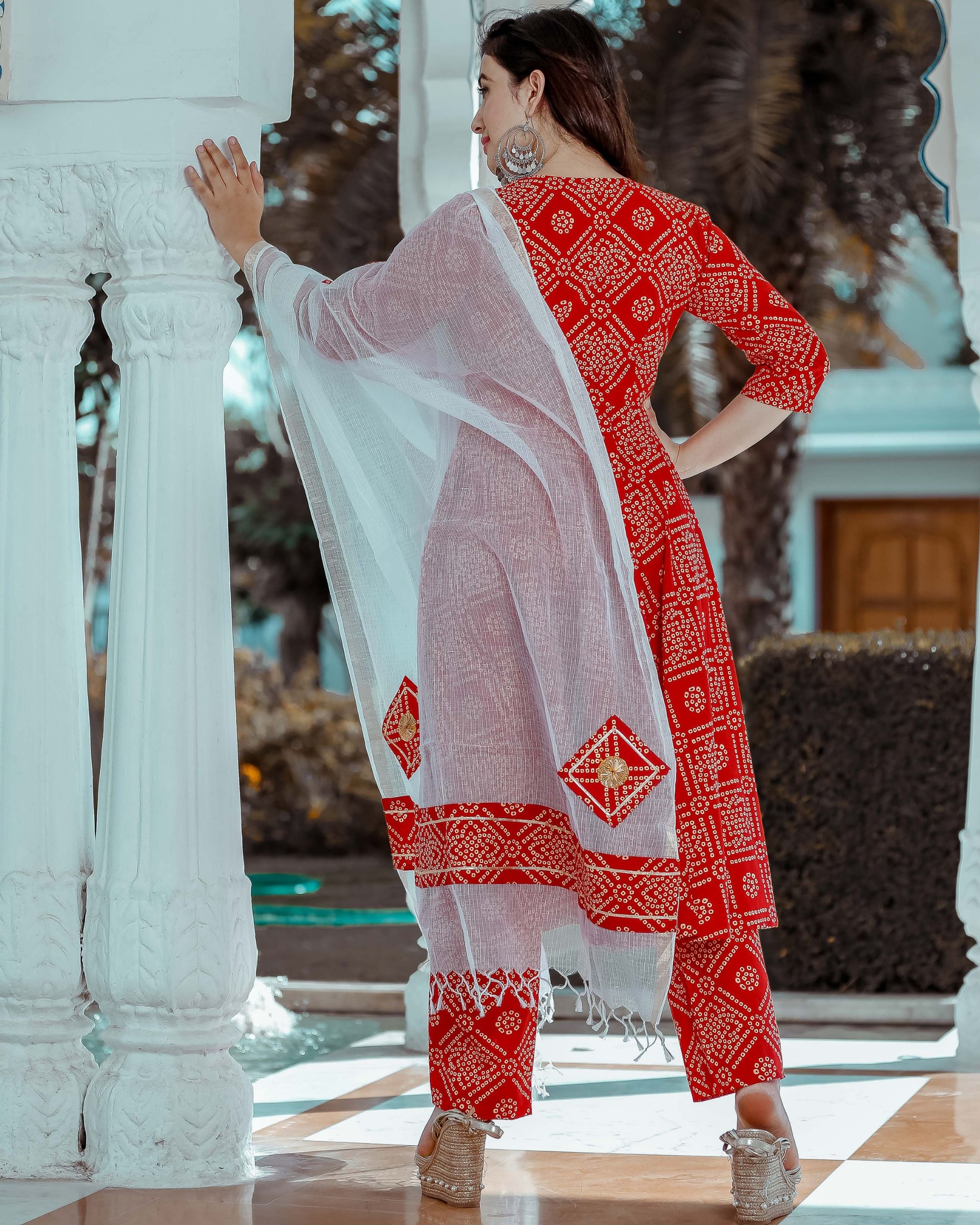 Cotton Red Bandhani Print & Embroidered Sharara Set with Dupatta | Sharara  Set Online USA – Ria Fashions