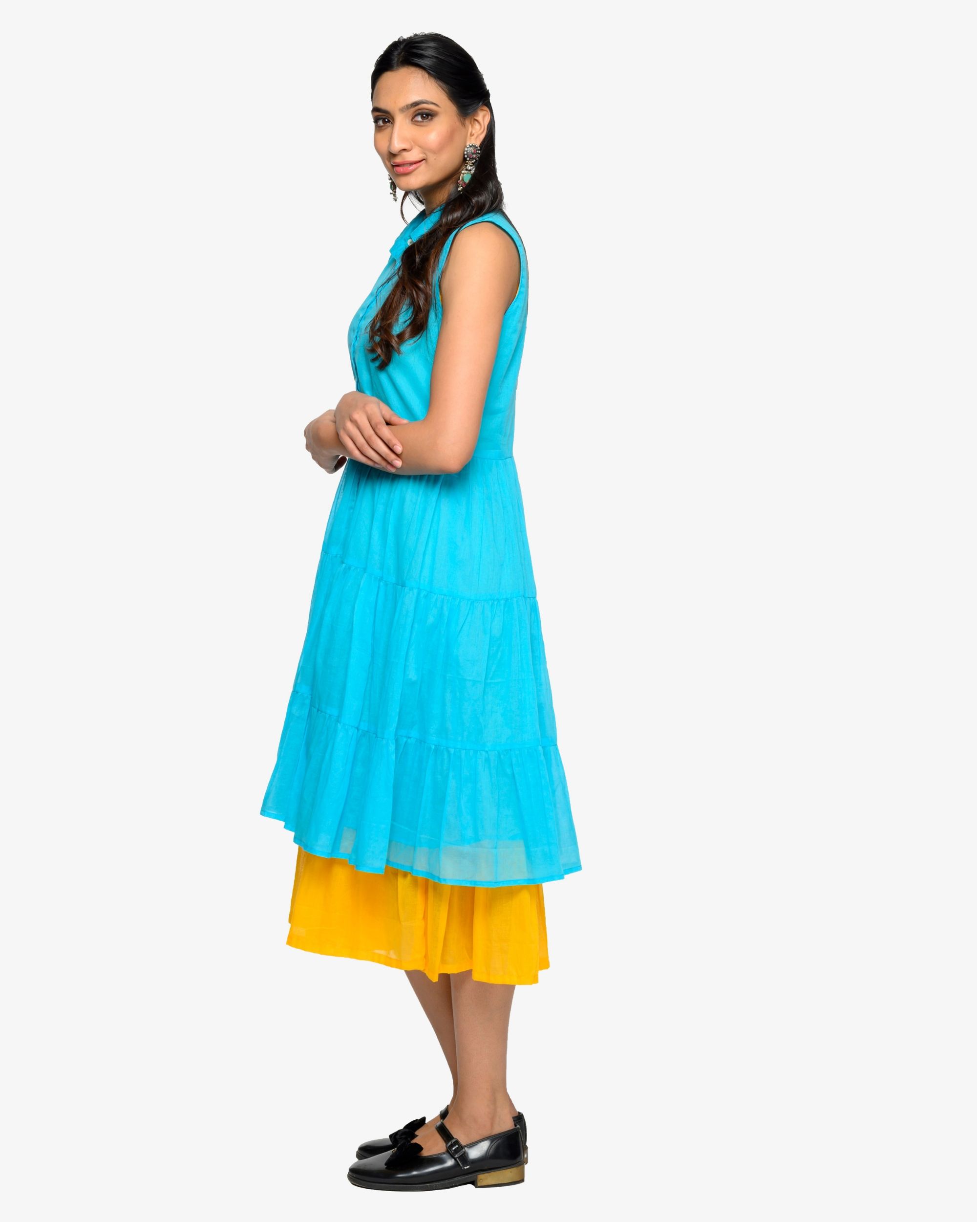 Midlength blue and yellow dress by IDAR The Secret Label
