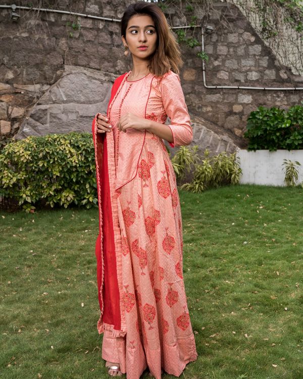 Pretty pink block printed dress with dupatta - set of two by Desi Doree ...