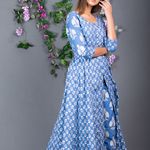 Blue front slit kurta with pants- set of two by Keva