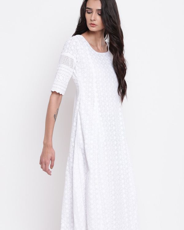 White chikan flared dress by trueBrowns | The Secret Label