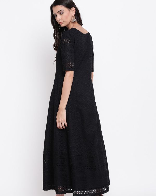 Black chikan flared dress by trueBrowns | The Secret Label