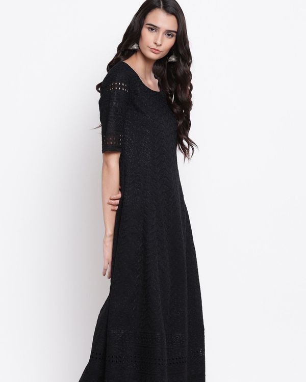 Black chikan flared dress by trueBrowns | The Secret Label