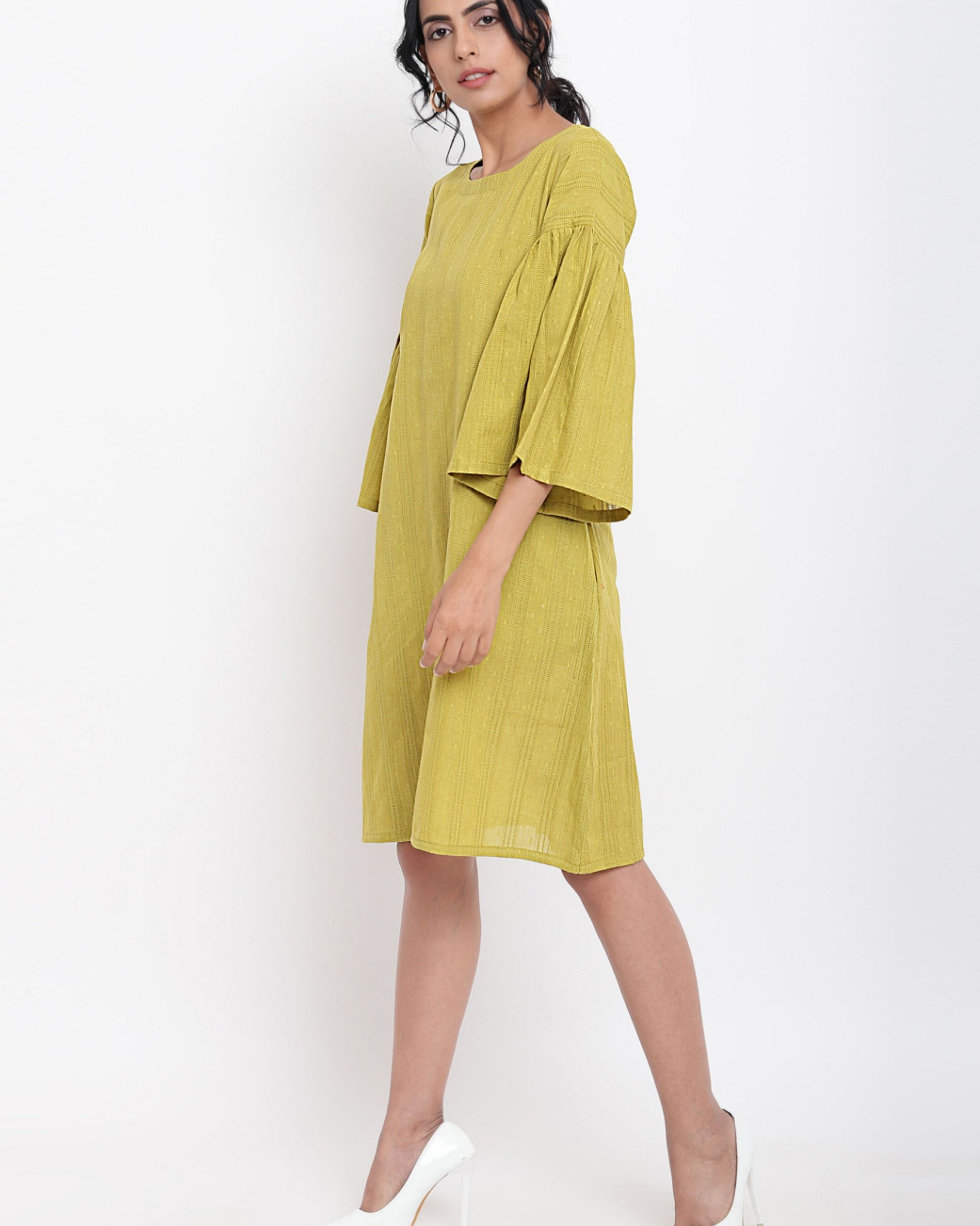 Green cotton gathered sleeve dress by trueBrowns The Secret Label