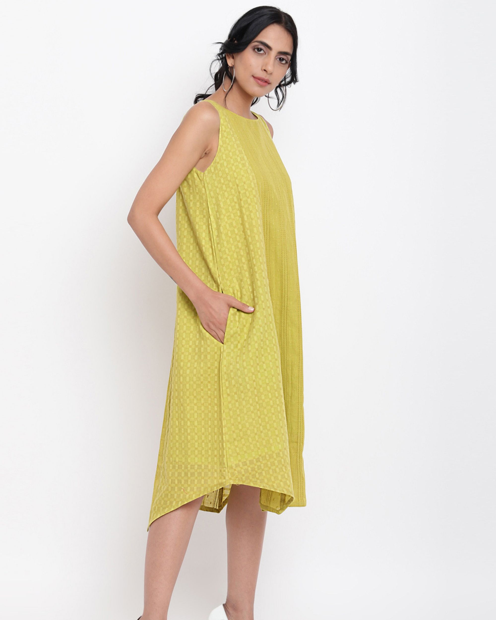 Green cotton panelled dress by trueBrowns | The Secret Label