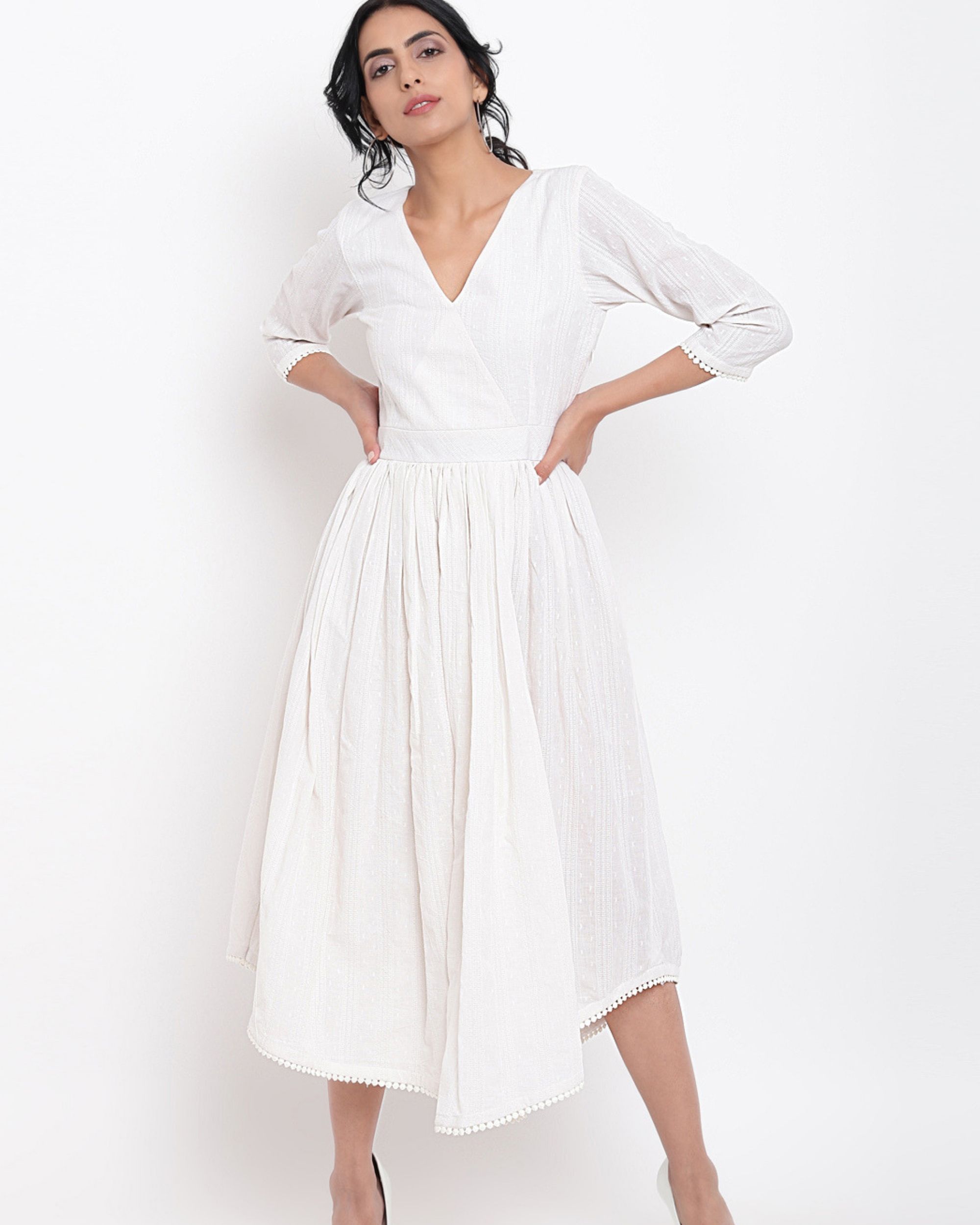 White cotton overlap flare dress by trueBrowns | The Secret Label