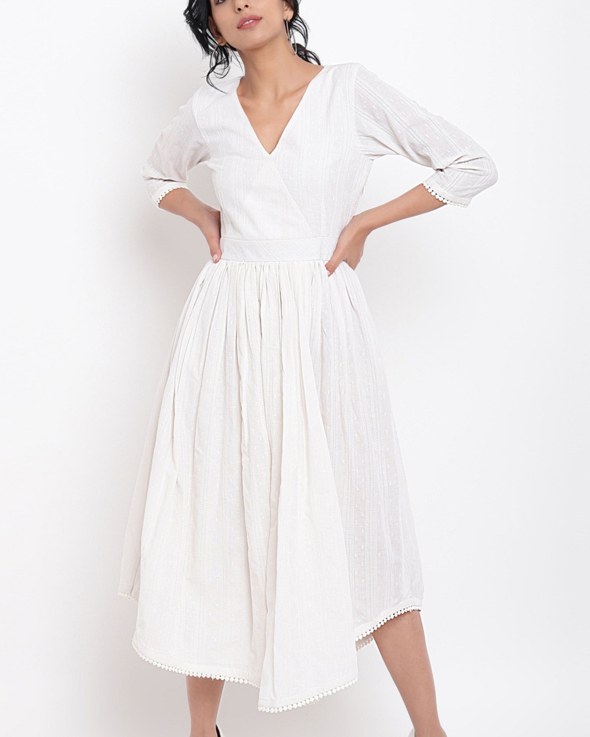 White cotton overlap flare dress by trueBrowns | The Secret Label