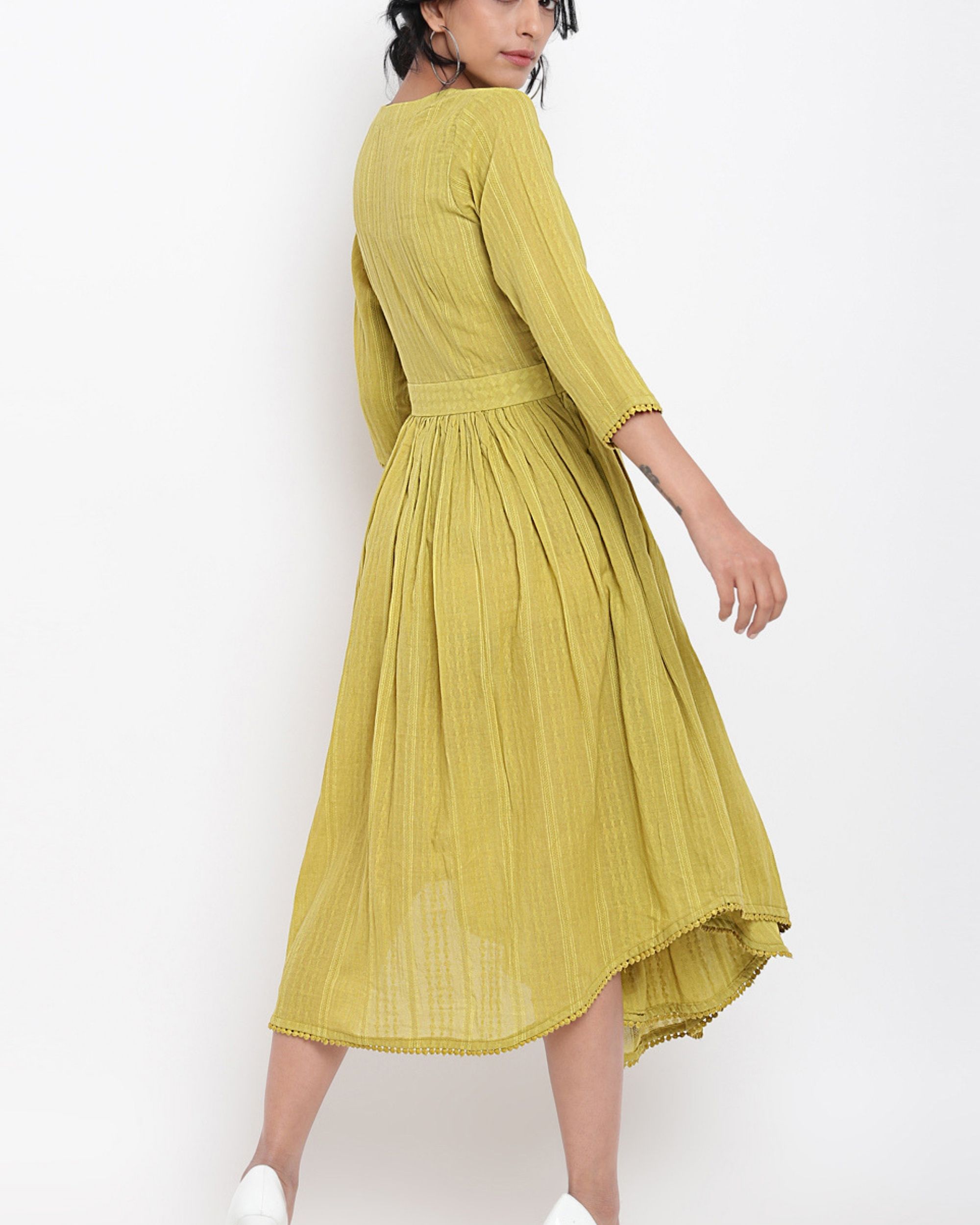 Green cotton overlap flare dress by trueBrowns The Secret Label