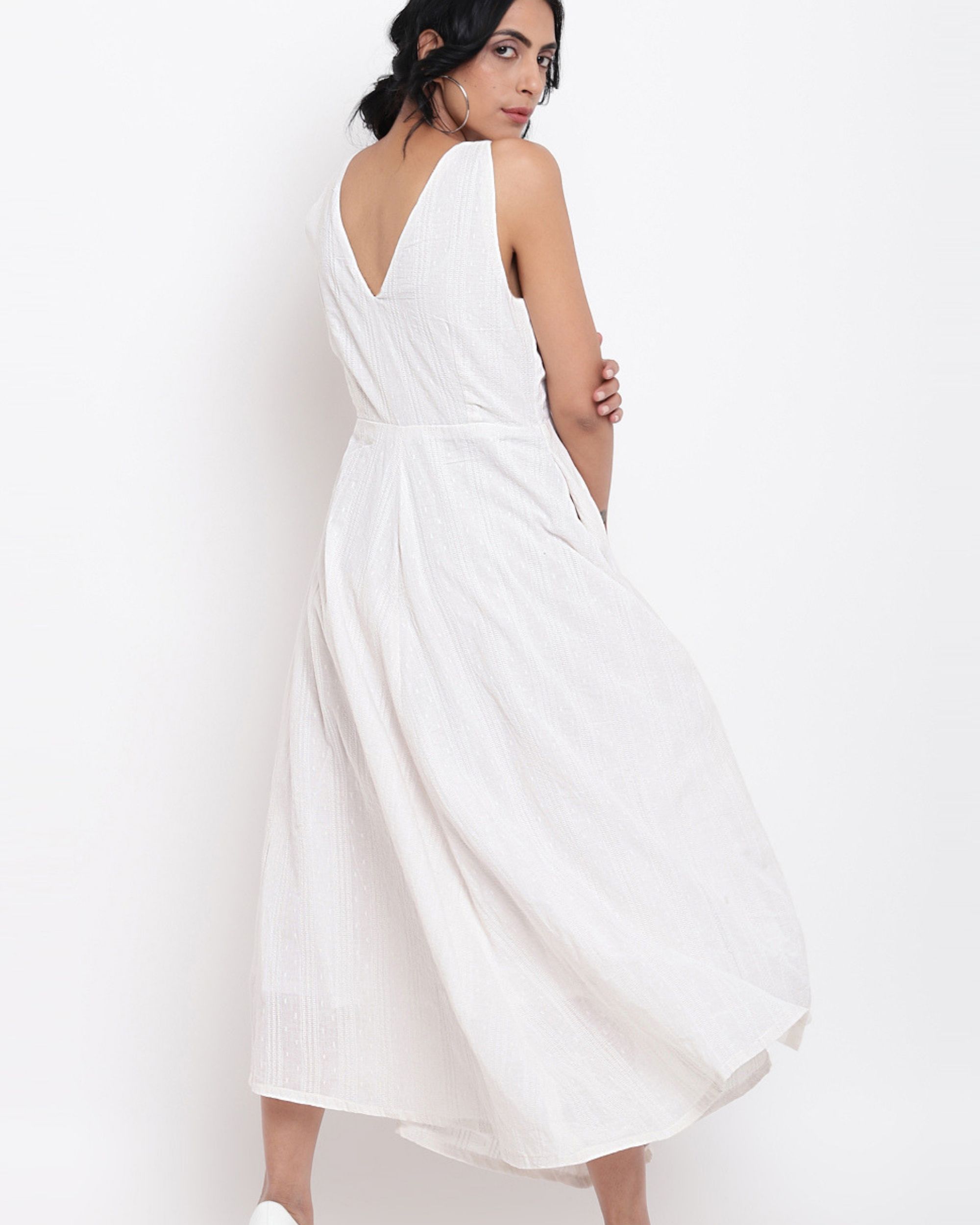 White Cotton Panelled Flare Dress By Truebrowns The Secret Label 9679