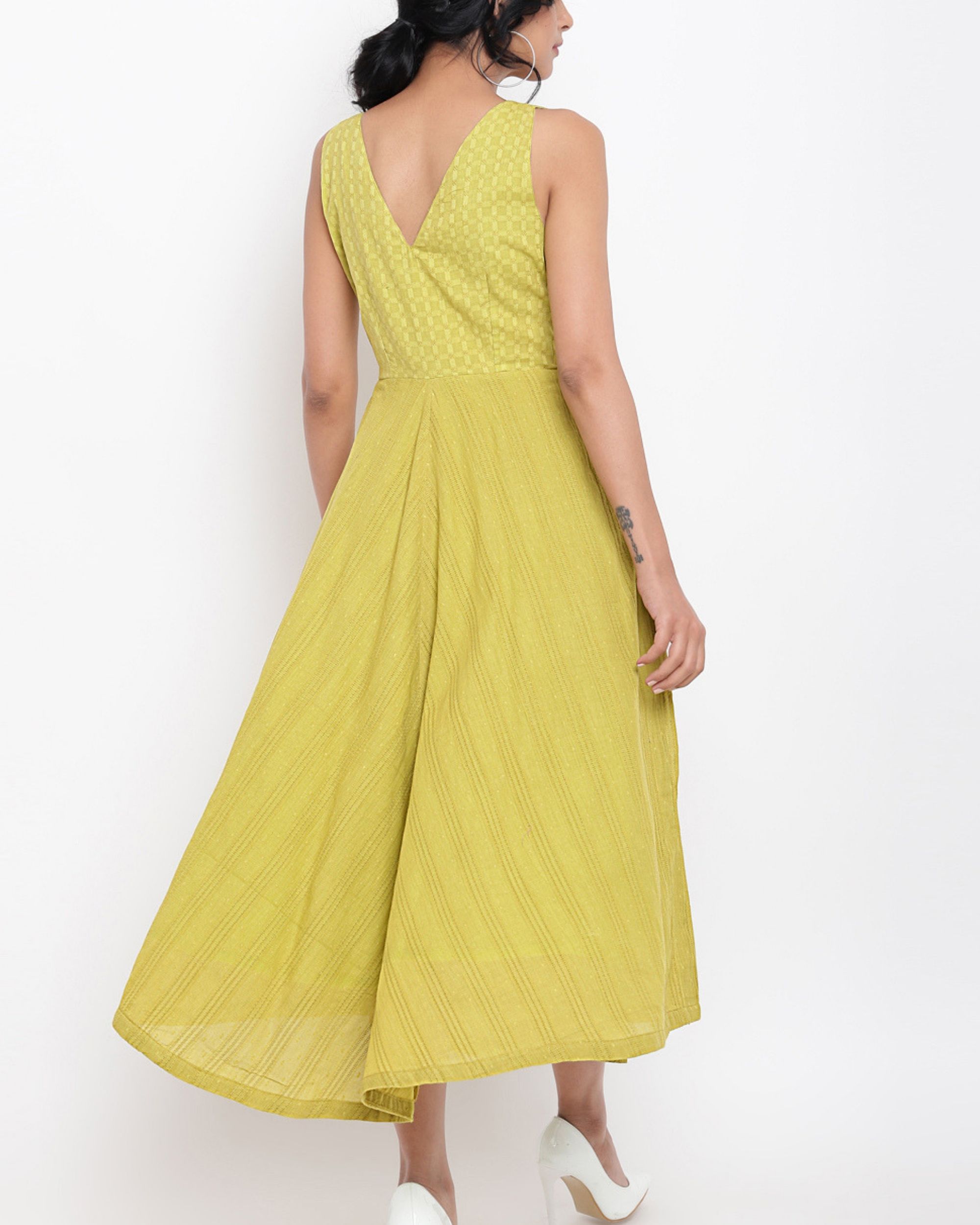 Green cotton panelled flare dress by trueBrowns The Secret Label