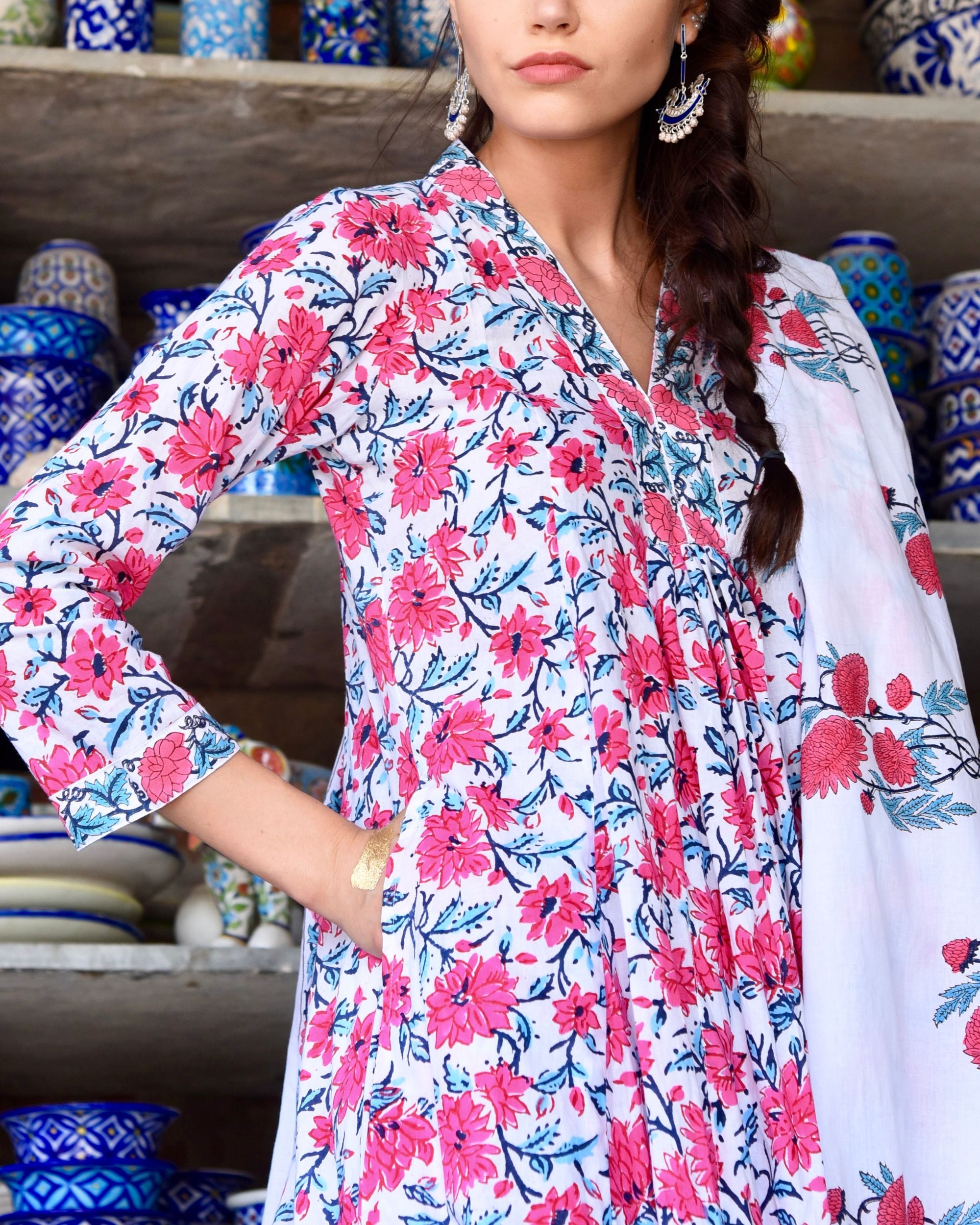 Floral print suit set- set of three by Rivaaj | The Secret Label