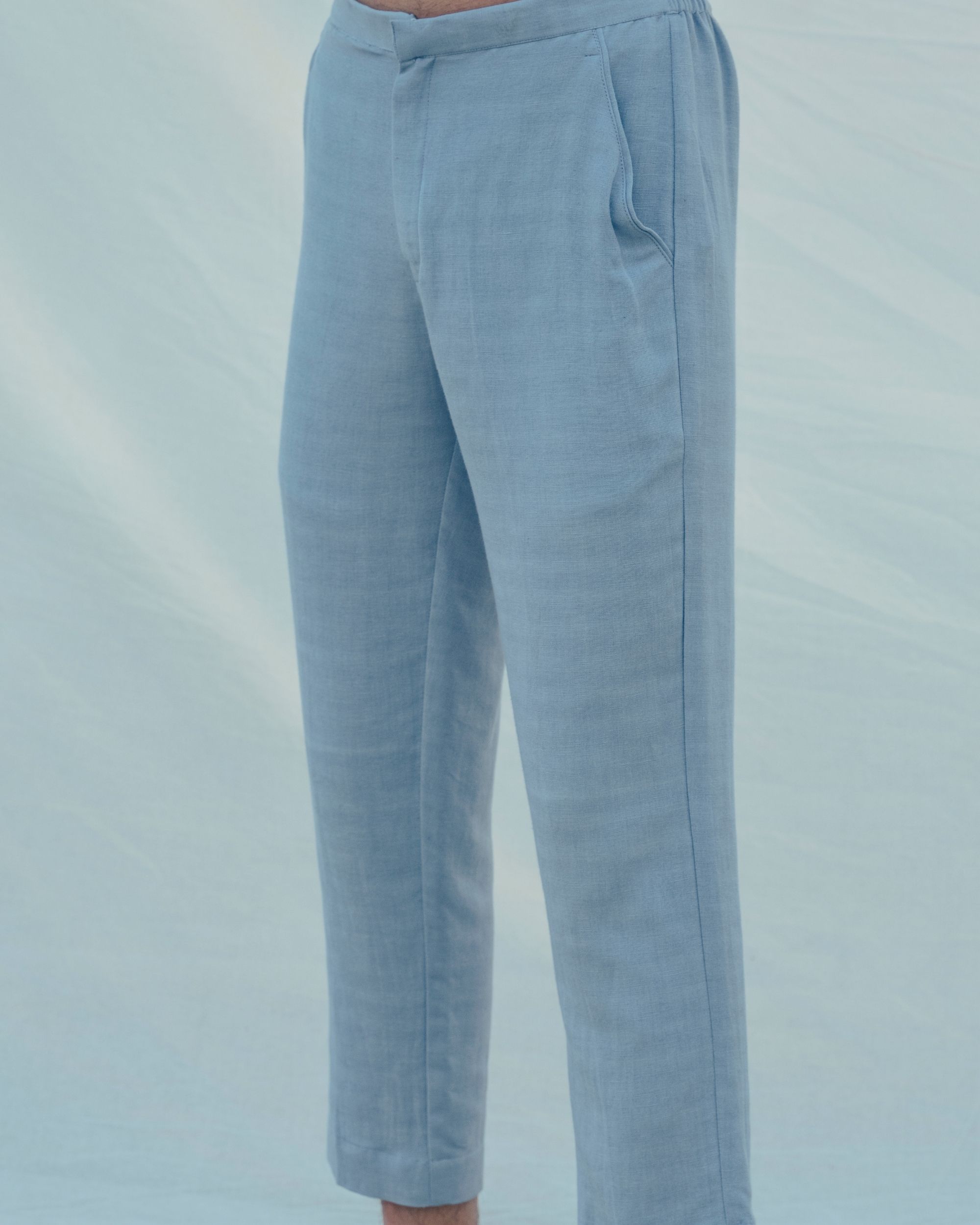 Buy Blue Linen Straight Regular Pants for Men Online at Fabindia | 20109543