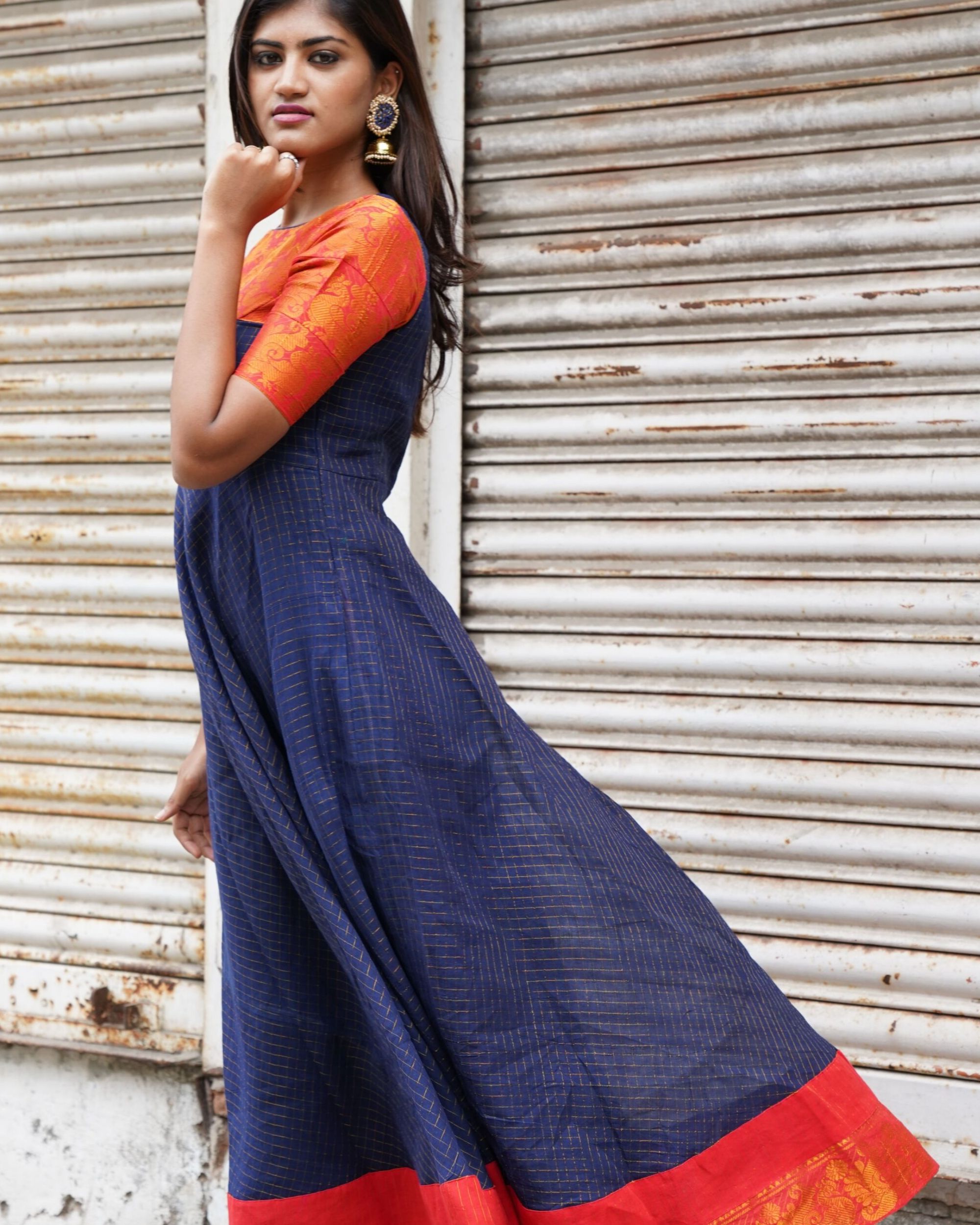 red and blue gown