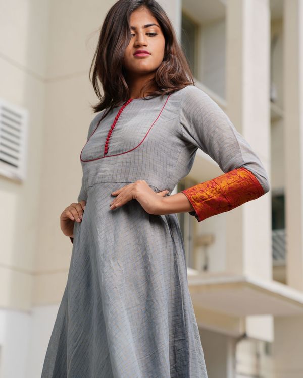Grey and red sugundi dress by Ekanta | The Secret Label