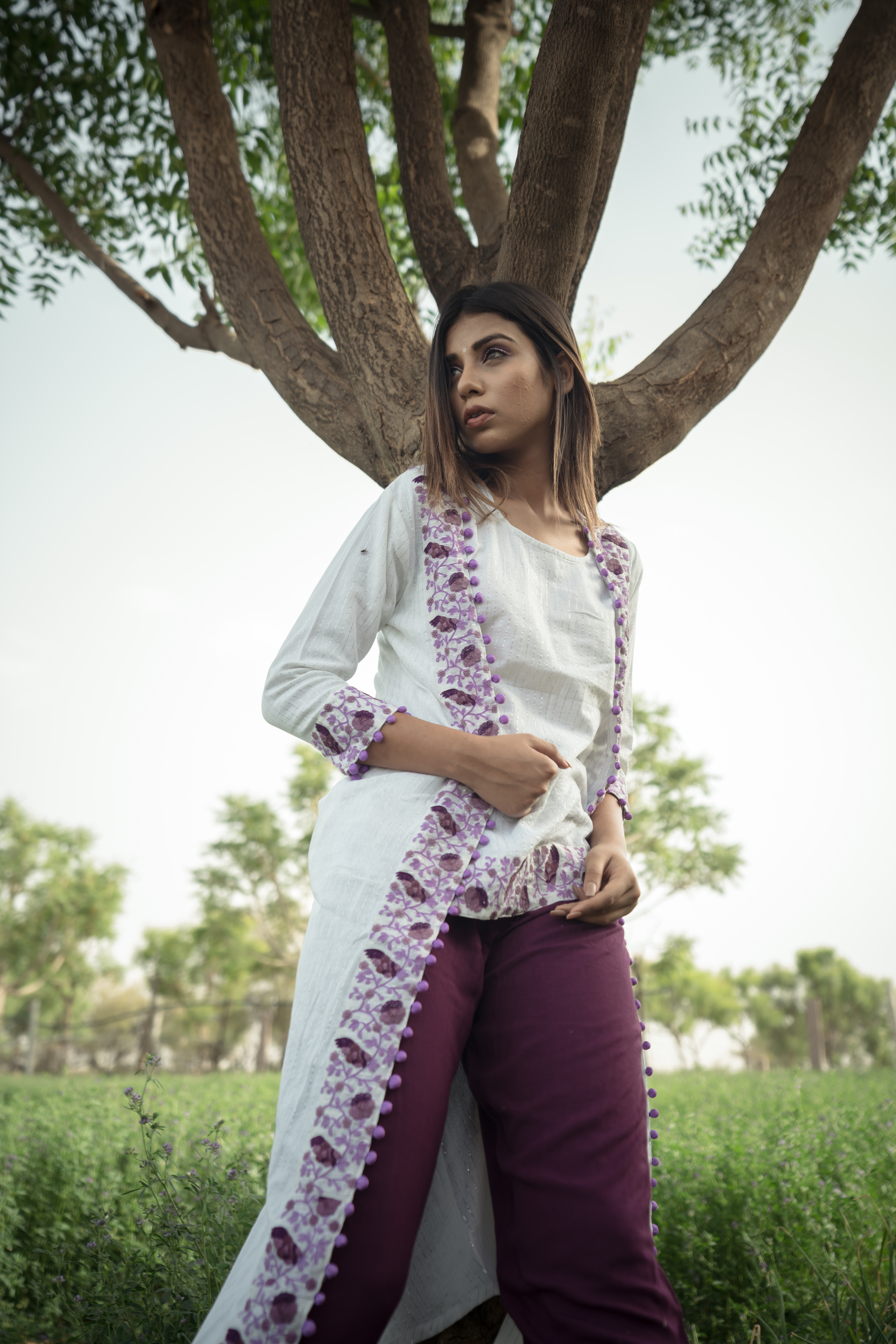 Purple hand tie and dyed lehriya top and pleated pants  set of two by  Gulaal  The Secret Label