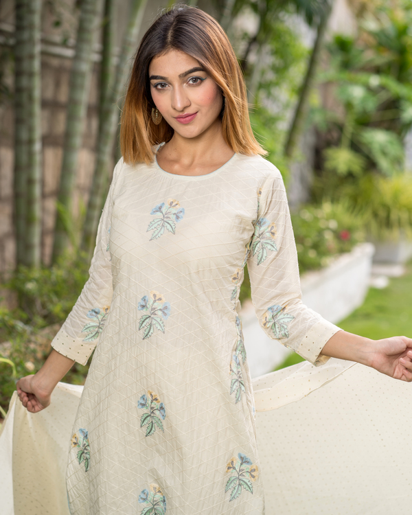 Off white embroidered kurta with gold foil polka dot palazzo and ...