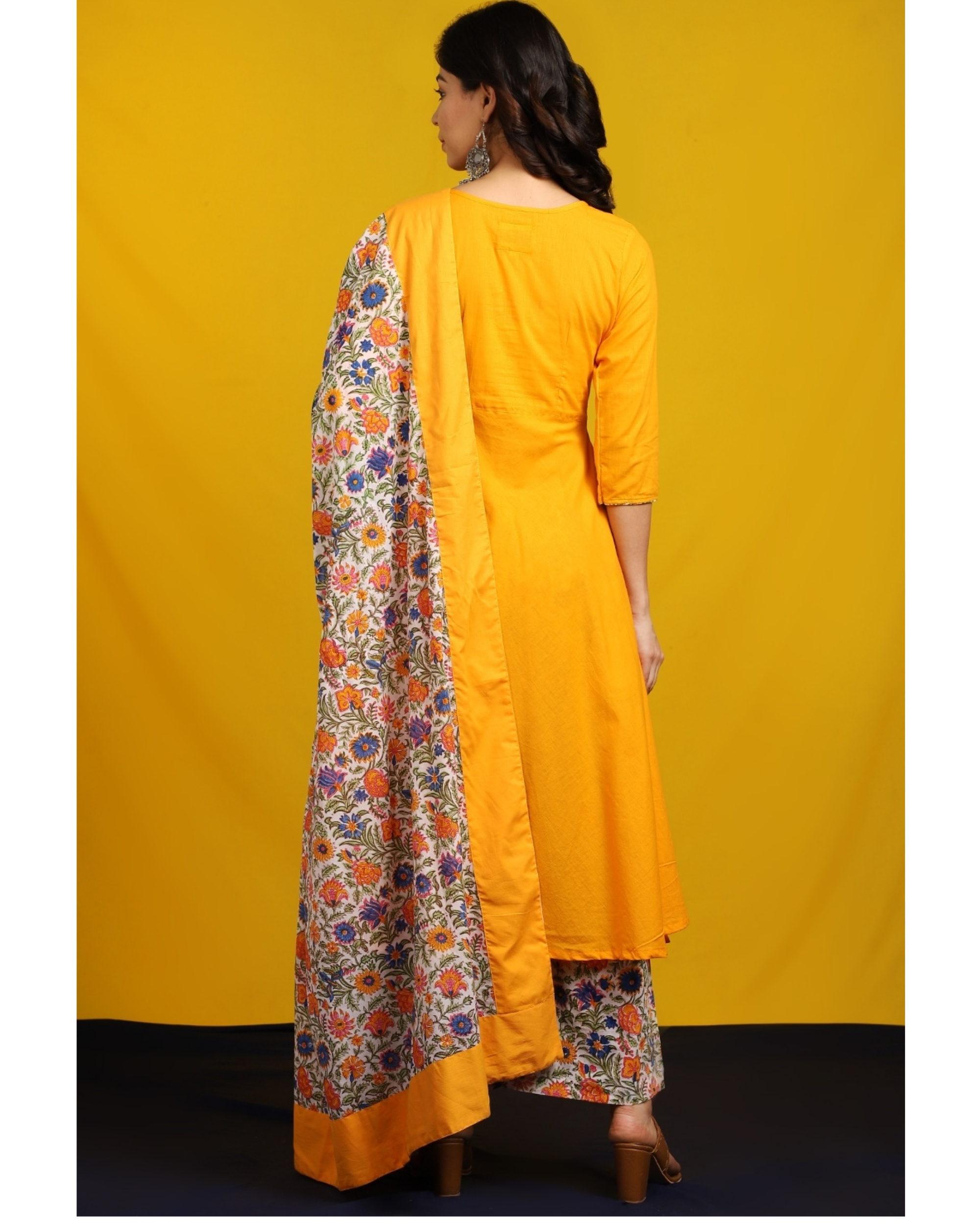 Saffron floral suit set set of three by The Cotton Staple The