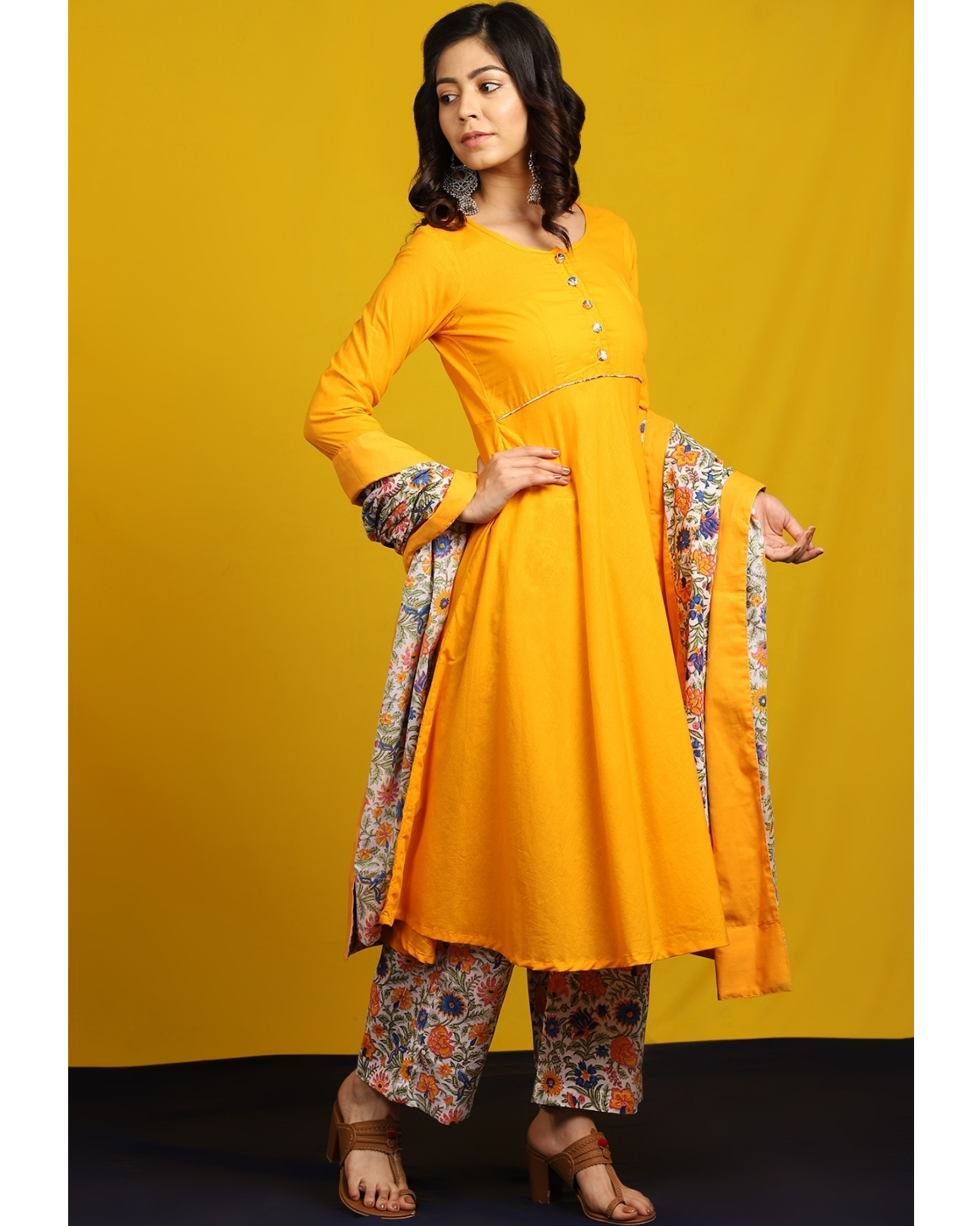 Saffron floral suit set set of three by The Cotton Staple The