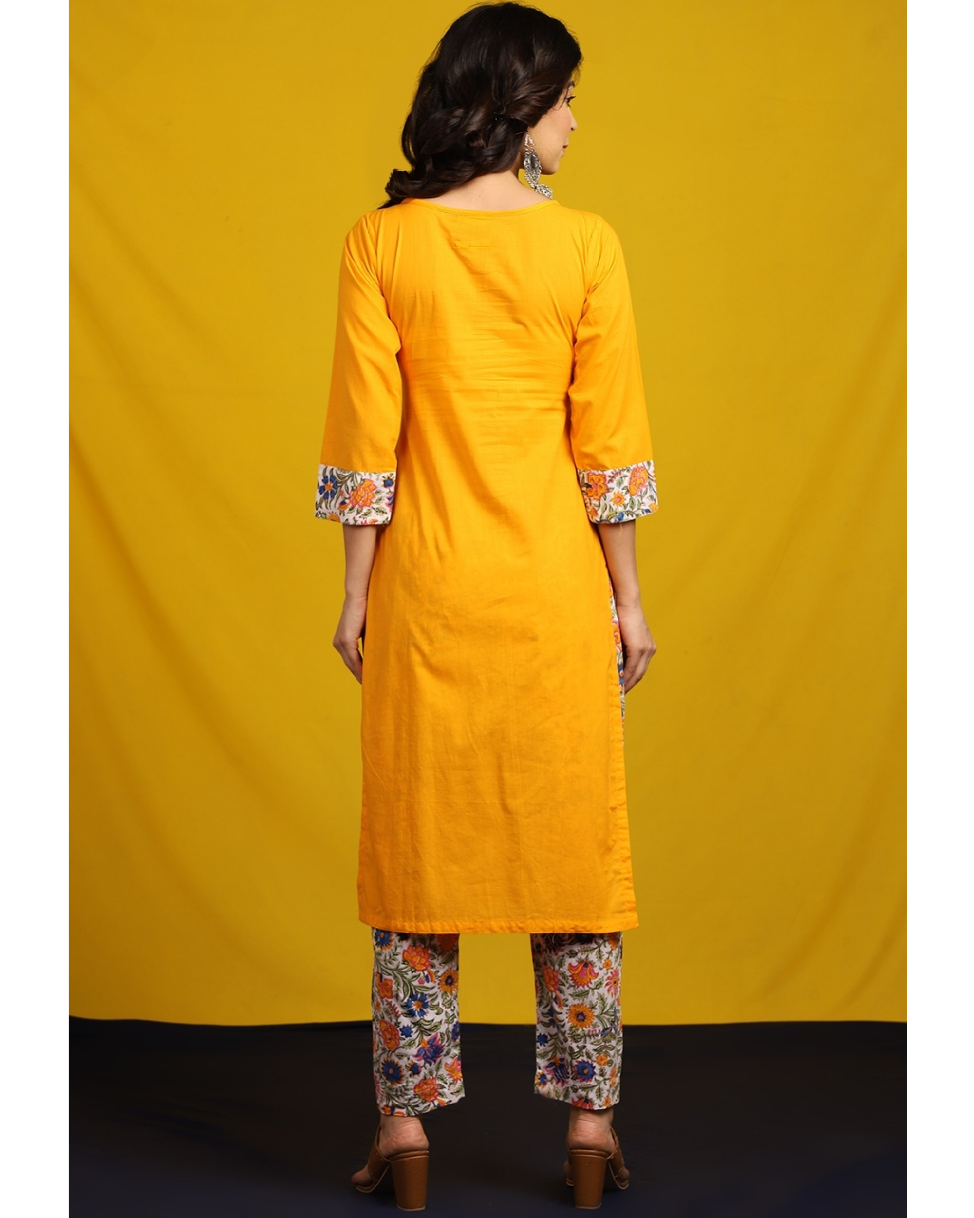 Saffron floral yoke suit set set of two by The Cotton Staple The