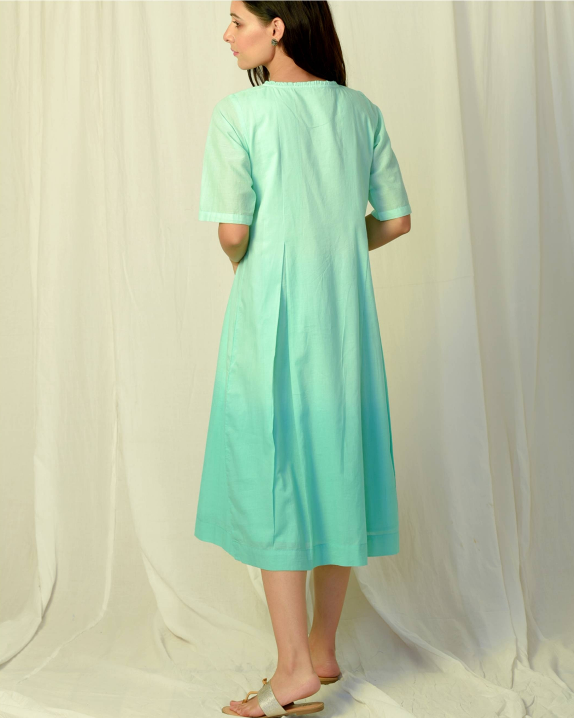 Turquoise pleated dress by Charkhee Women | The Secret Label