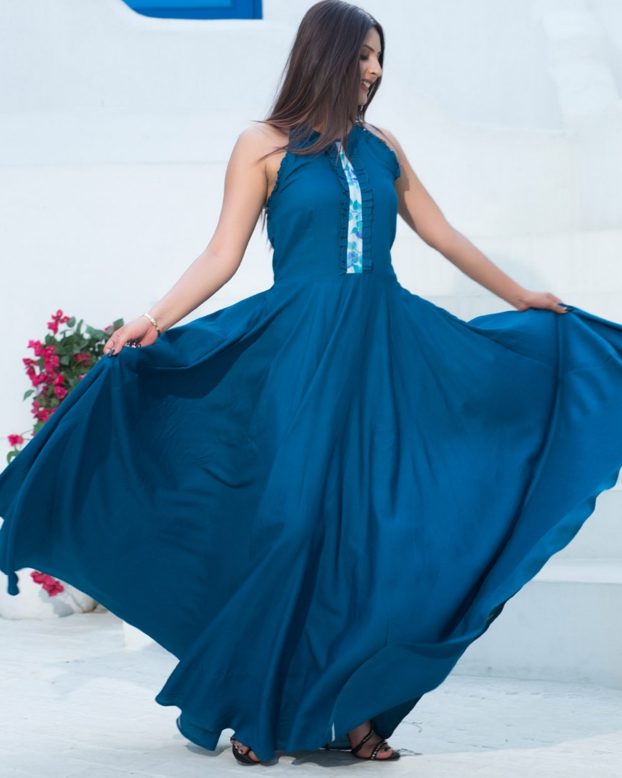 Egyptian blue frilled maxi by Ambraee | The Secret Label