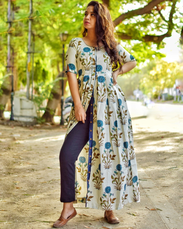 Off white and Blue Floral printed cape by Label Shivani Vyas | The ...