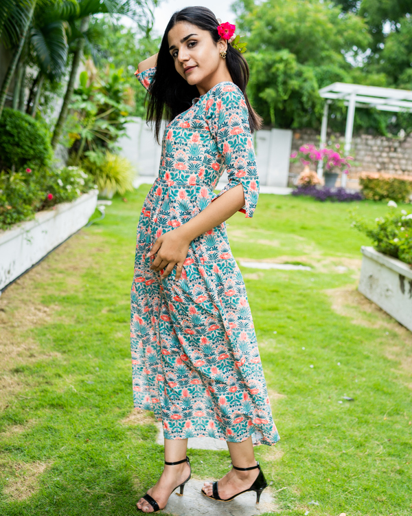 Floral printed cotton schiffli work dress by Desi Doree | The Secret Label