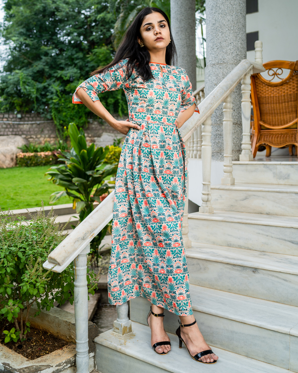 Floral printed cotton schiffli work dress by Desi Doree | The Secret Label