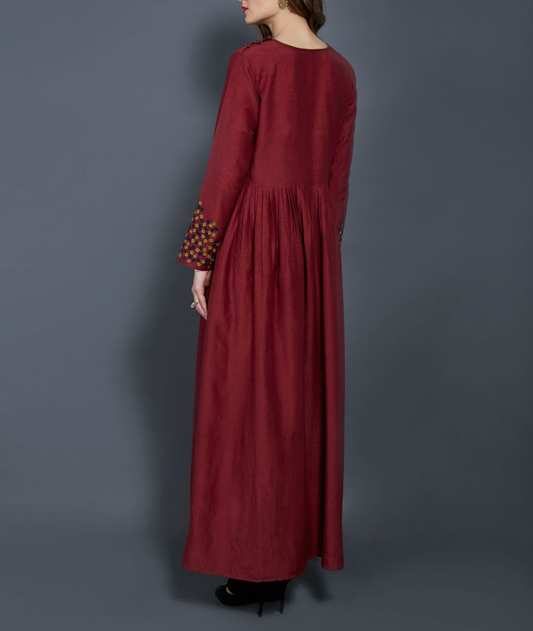 Wine tunic with embroidered sleeves by Ritu Jain Singh | The Secret Label