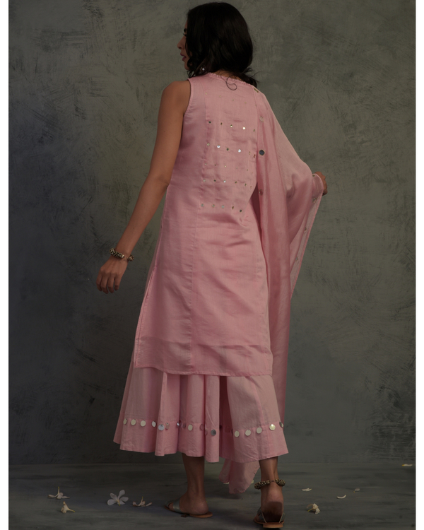 Rose pink chanderi tasseled suit set - set of three 1