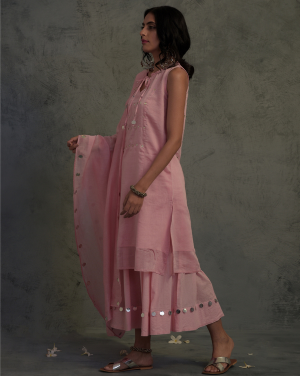Rose pink chanderi tasseled suit set - set of three 2