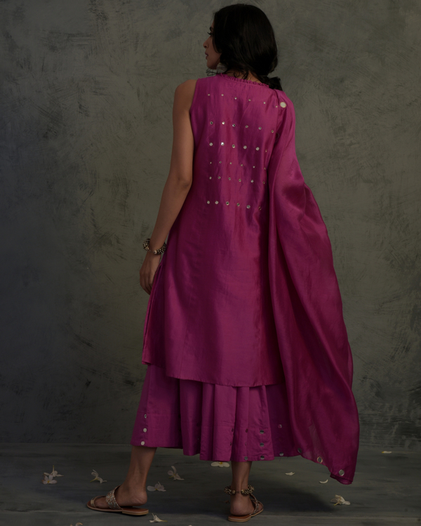 Magenta chanderi tassled suit set- set of three 1