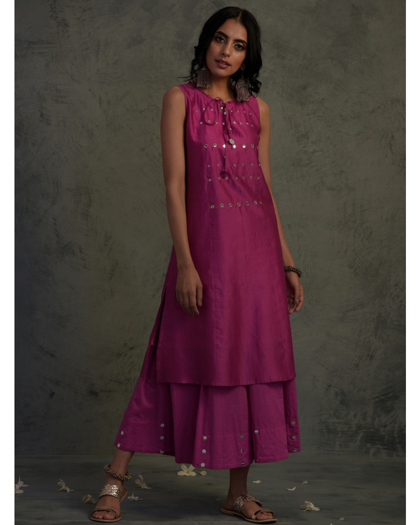 Magenta chanderi tassled suit set- set of three 2