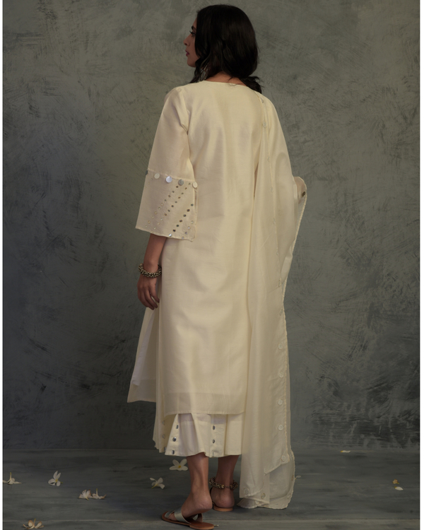Cream chanderi  bell sleeved suit set - set of three 1