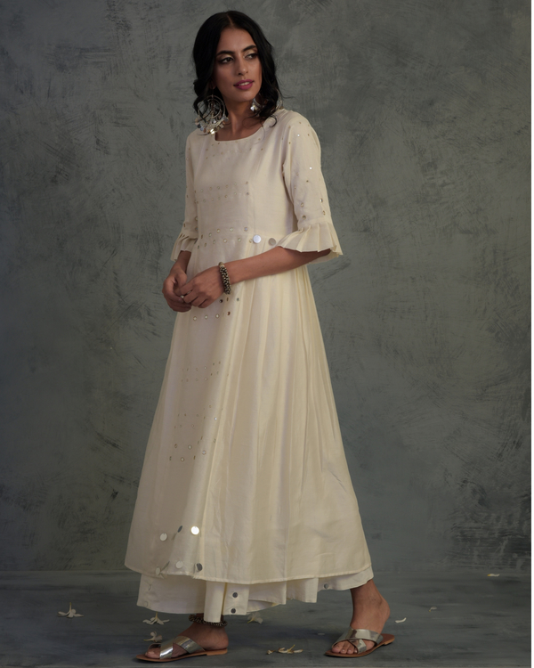 Ivory chanderi  pleated sleeve suit set - set of three 2