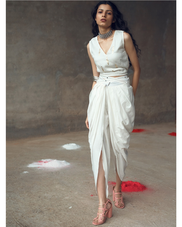 Snow white top and dhoti set - set of two 2